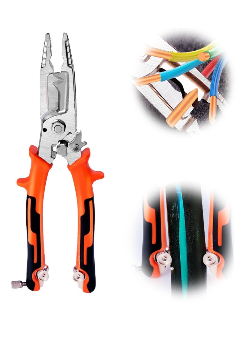 Generic - 9in1 Wire Stripper Pliers Tool with Tail Cutter 8" Multi-Functional Wire Stripping Crimping Tool for Copper Aluminum Cable Work Tackle Thick Cables with Ease Versatile for Electrician and  Lineman - Image 1