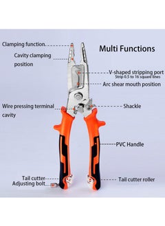 Generic 9in1 Wire Stripper Pliers Tool with Tail Cutter 8" Multi-Functional Wire Stripping Crimping Tool for Copper Aluminum Cable Work Tackle Thick Cables with Ease Versatile for Electrician and  Lineman  - Image 2