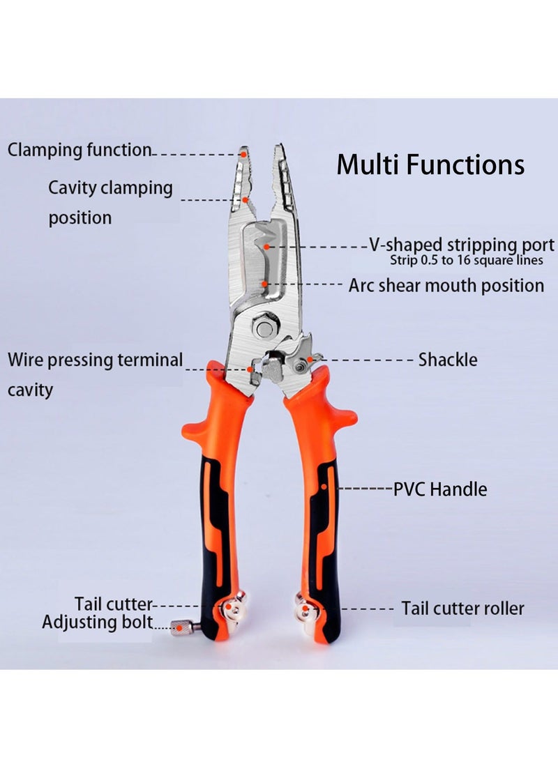 Generic - 9in1 Wire Stripper Pliers Tool with Tail Cutter 8" Multi-Functional Wire Stripping Crimping Tool for Copper Aluminum Cable Work Tackle Thick Cables with Ease Versatile for Electrician and  Lineman - Image 1