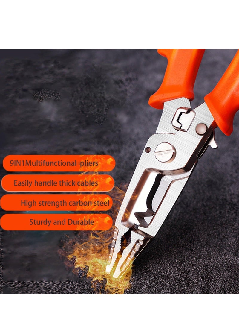 Generic - 9in1 Wire Stripper Pliers Tool with Tail Cutter 8" Multi-Functional Wire Stripping Crimping Tool for Copper Aluminum Cable Work Tackle Thick Cables with Ease Versatile for Electrician and  Lineman - Image 1