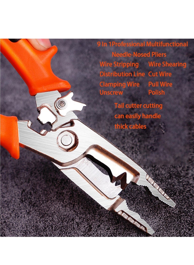Generic - 9in1 Wire Stripper Pliers Tool with Tail Cutter 8" Multi-Functional Wire Stripping Crimping Tool for Copper Aluminum Cable Work Tackle Thick Cables with Ease Versatile for Electrician and  Lineman - Image 1