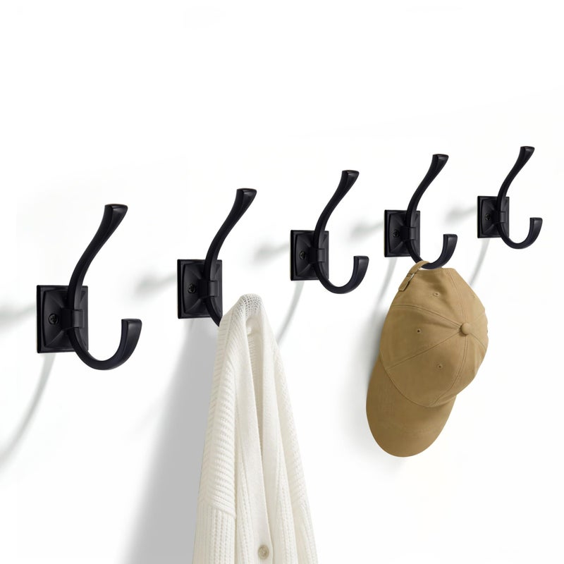 TUNNY 5 Pack Antique Design Wall Hanging Coat Hooks Matte Black Coat Hooks Towel Hook for Entry Shoe Cabinet Wardrobe Bathroom Bedroom Furniture Hardware