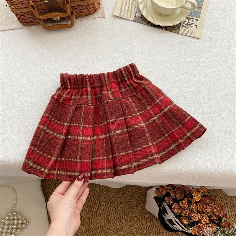 [Shop Selling] Girls Pleated Skirt Children'S Red Christmas Wool Skirt - Image 1