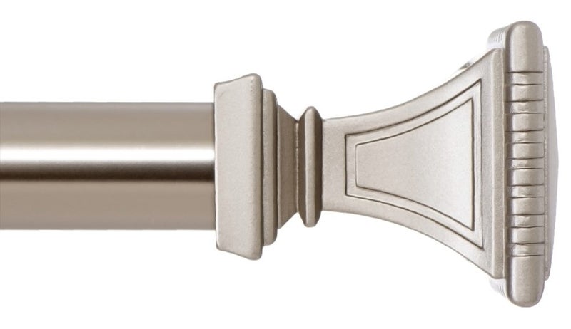 Ivilon Decorative Window Curtain Rod  Carved Square Finials 1 18 in Rod 28 to 48 in Satin Nickel