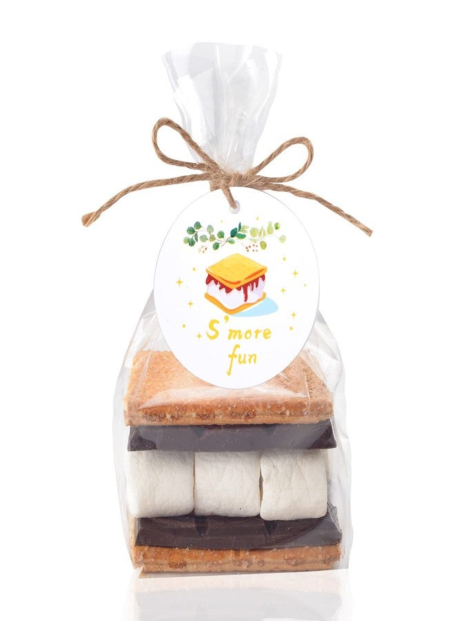 WANGDEFA 100 pcs S'more fun bags set bottom gusset bags clear cello cellophane with S'mores fun tags and twine for baked goods - Image 1