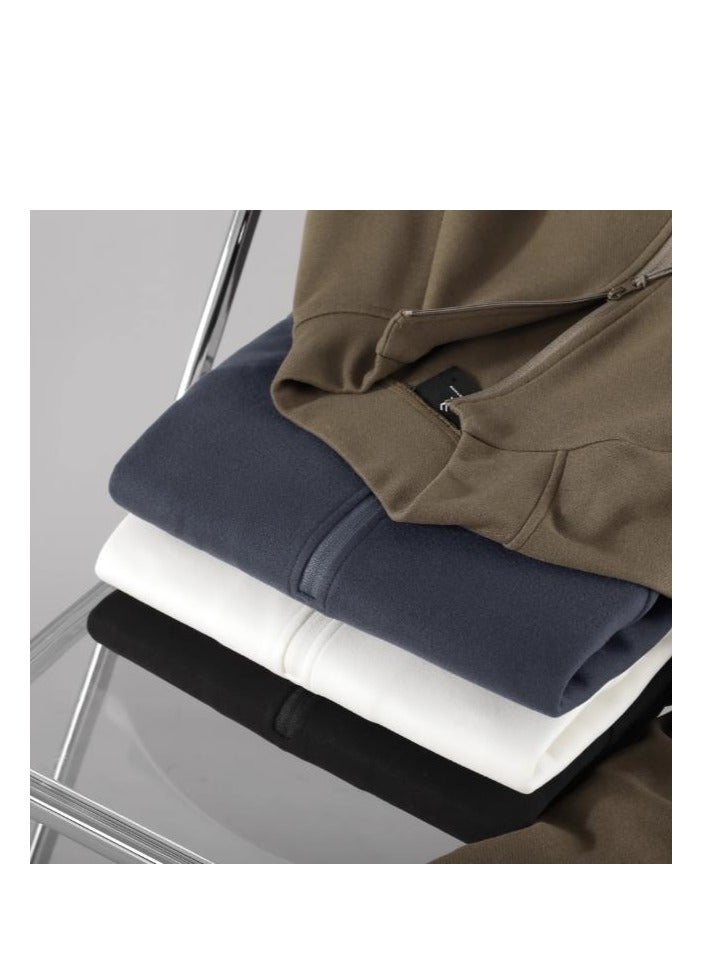 Half Zip Temperament Double-Sided Brushed Comfortable Base Layer With Pullover Hoodie Inside  - Image 3