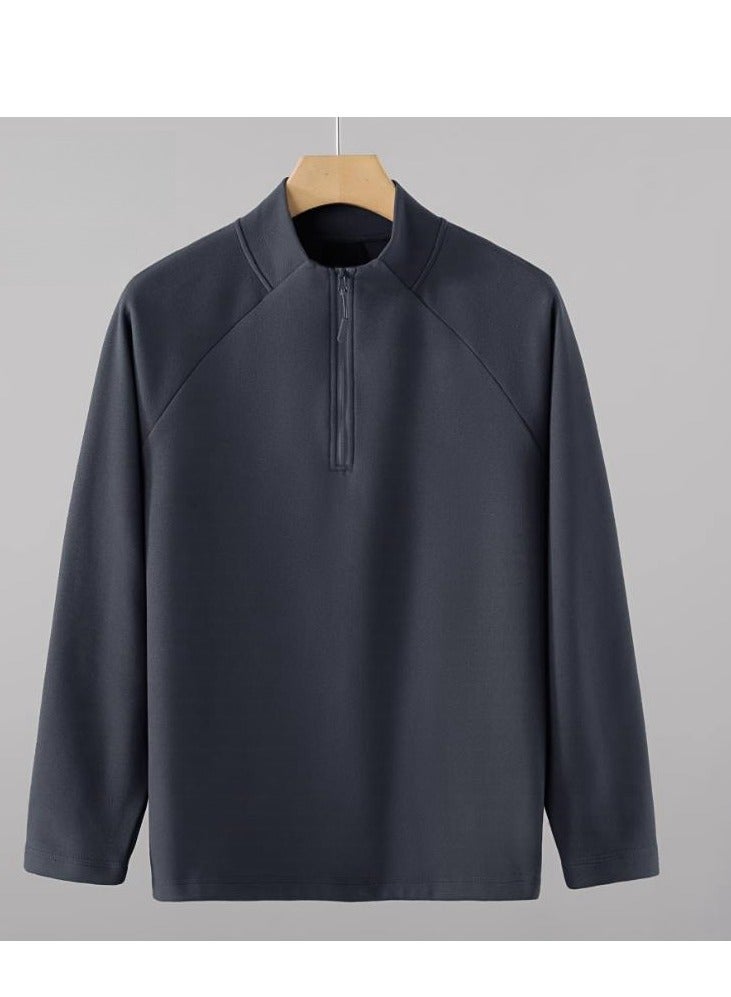 Half Zip Temperament Double-Sided Brushed Comfortable Base Layer With Pullover Hoodie Inside  - Image 1