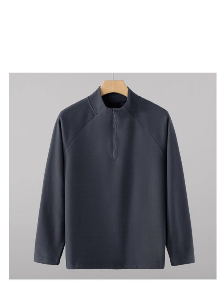 Half Zip Temperament Double-Sided Brushed Comfortable Base Layer With Pullover Hoodie Inside  - Image 5
