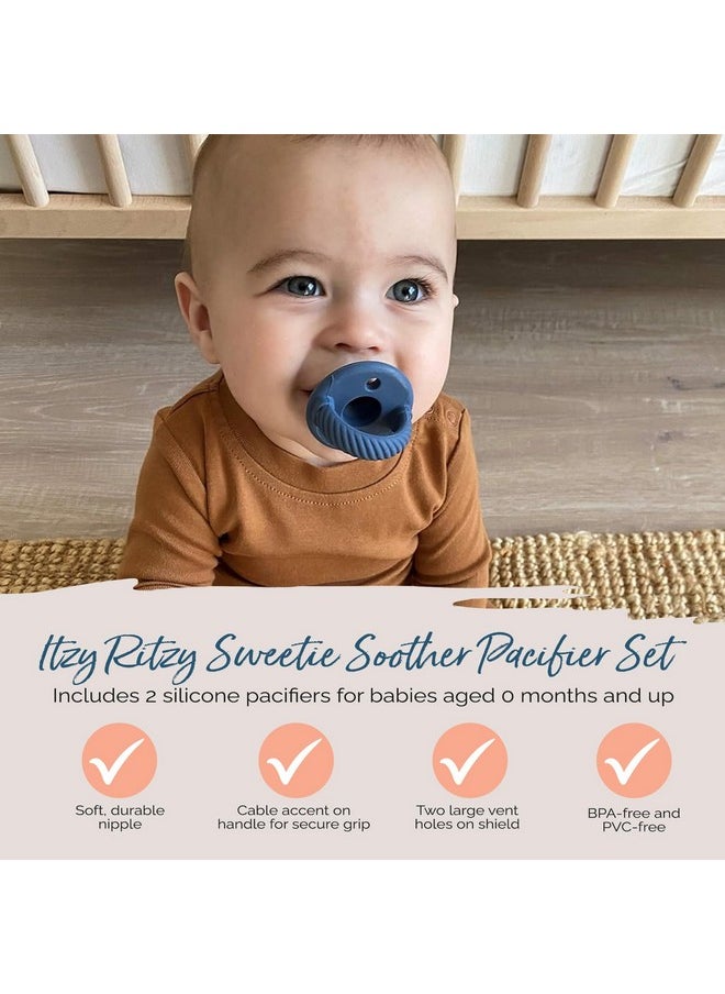 Itzy Ritzy Itzy Ritzy Silicone Pacifiers for Newborn - Sweetie Soother Pacifiers Feature Collapsible Handle & Two Air Holes for Added Safety; For Ages Newborn and Up, Set of 2 in Nautical Navy  - Image 2