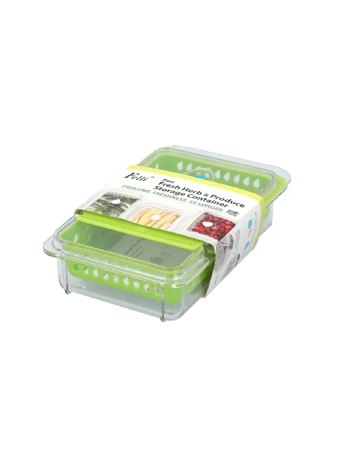 Felli Plastic Rectangular Dew Fresh Herb and Produce Storage Container Green and Clear NVHG08