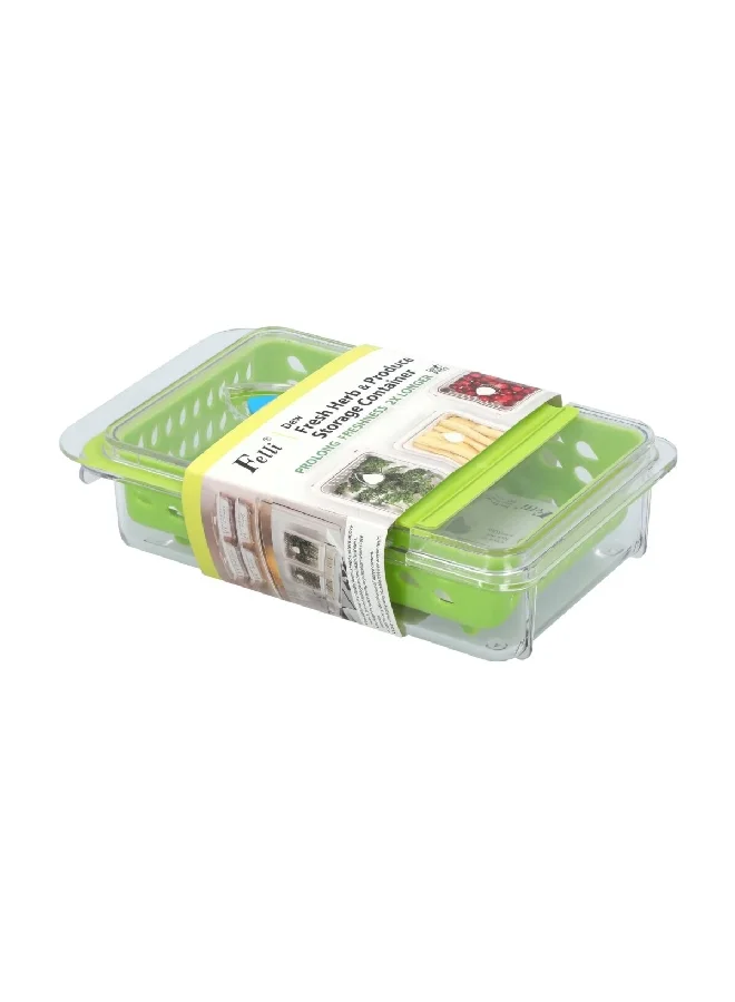 Felli Plastic Rectangular Dew Fresh Herb and Produce Storage Container Green and Clear NVHG08