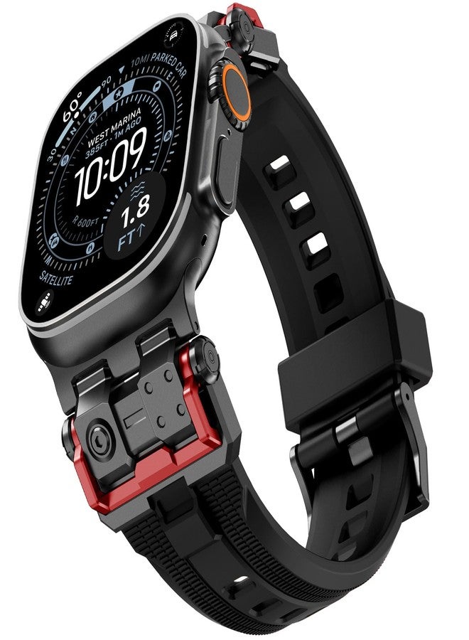 WINGLE Compatible for Apple Watch Bands Ultra 3/2/1 Band 49mm Series 11 10 46mm 45mm 44mm 42mm Men, FKM Rubber Rugged Military Mecha Silicone Sport Band for iWatch SE 3/2/1 Series 9/8/7/6/5/4/3/2/1 - Image 1