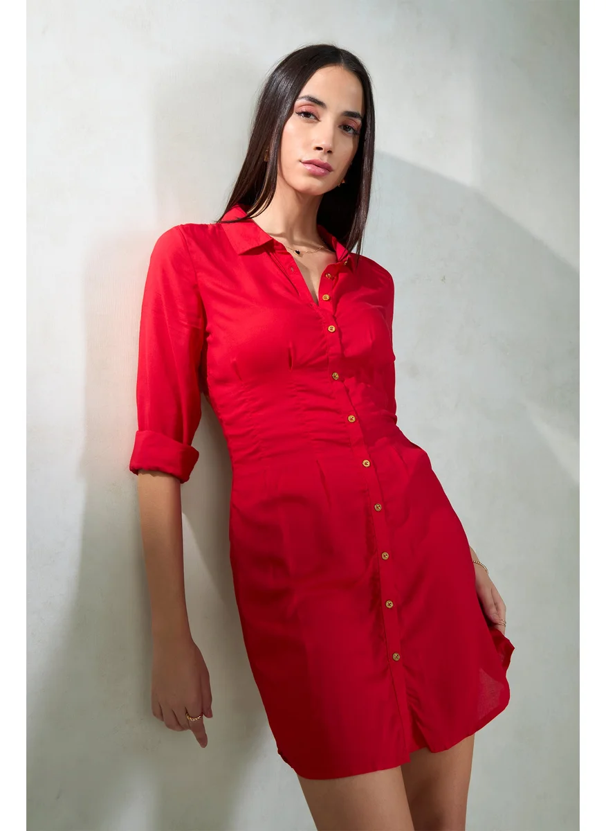 Virgio Red Button-Down Dress