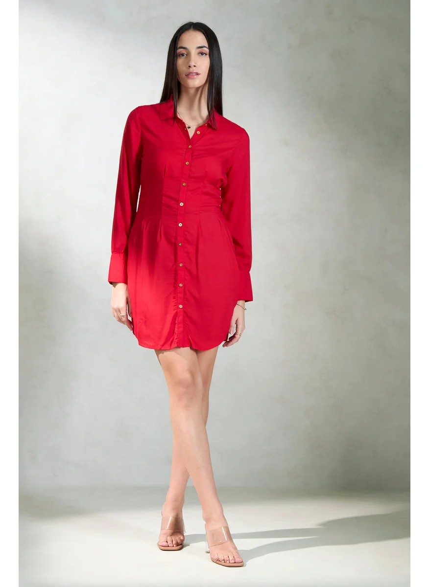 Virgio Red Button-Down Dress