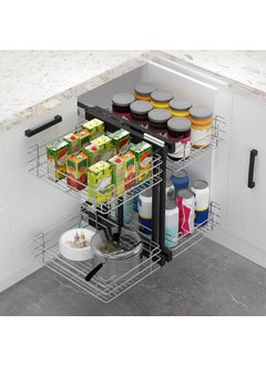 Relyon Relyon Blind Corner Cabinet Pull Out Organizer with 4 Chrome Stainless Steel Storage Baskets Shelf Kitchen Blind Corner Pull Out Shelf for Organizing Cans Pots Pans Left Or Right Handed Open  - Image 1