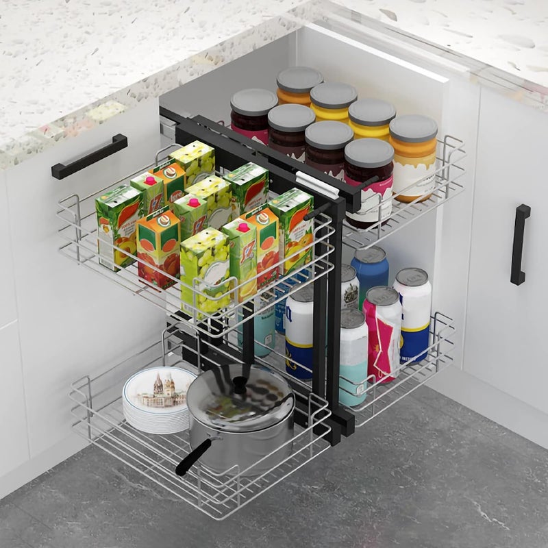 Relyon Relyon Blind Corner Cabinet Pull Out Organizer with 4 Chrome Stainless Steel Storage Baskets Shelf Kitchen Blind Corner Pull Out Shelf for Organizing Cans Pots Pans Left Or Right Handed Open  - Image 1