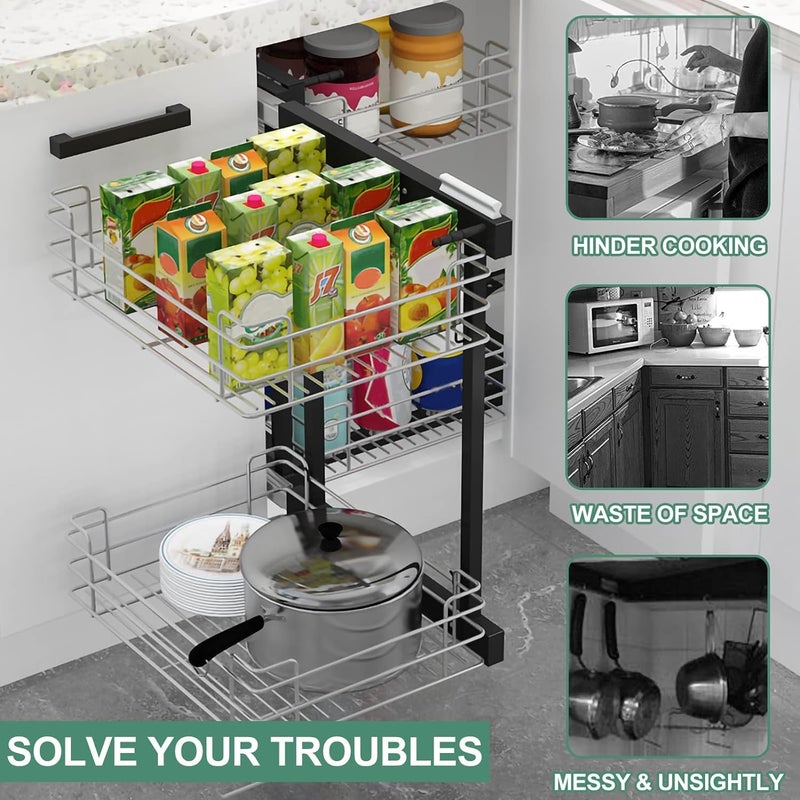 Relyon Relyon Blind Corner Cabinet Pull Out Organizer with 4 Chrome Stainless Steel Storage Baskets Shelf Kitchen Blind Corner Pull Out Shelf for Organizing Cans Pots Pans Left Or Right Handed Open  - Image 3