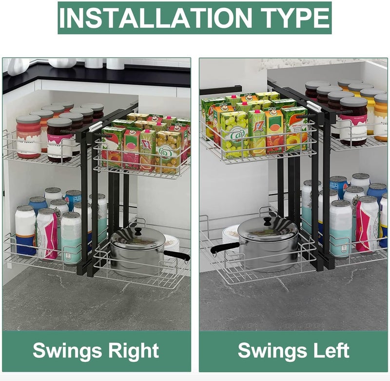 Relyon Relyon Blind Corner Cabinet Pull Out Organizer with 4 Chrome Stainless Steel Storage Baskets Shelf Kitchen Blind Corner Pull Out Shelf for Organizing Cans Pots Pans Left Or Right Handed Open  - Image 5