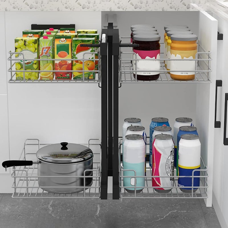 Relyon Relyon Blind Corner Cabinet Pull Out Organizer with 4 Chrome Stainless Steel Storage Baskets Shelf Kitchen Blind Corner Pull Out Shelf for Organizing Cans Pots Pans Left Or Right Handed Open  - Image 2