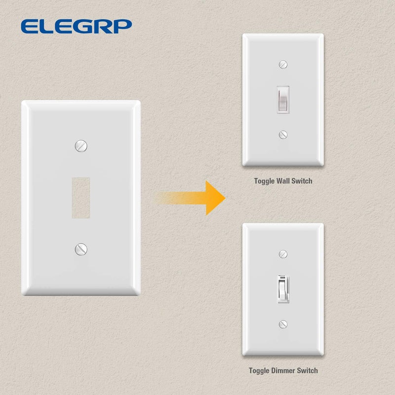 ELEGRP لوحة حائط مفتاح إضاءة Elegrp، أغطية مفاتيح قياسية أحادية الفتحة، أغطية بديلة من البولي كربونات غير قابلة للكسر، مدرجة في قائمة UL، براغي متطابقة اللون متضمنة (عبوة من 5 قطع، أبيض لامع) - Image 4