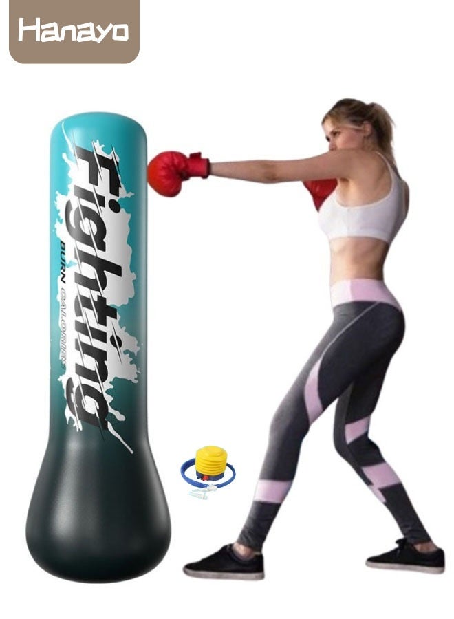 Hanayo Punching Bag Inflatable Boxing Punch Bag for Adult Inflatable Punching Bag with Boxing Gloves Air Pump Bounce Back for Practicing Karate Taekwondo MMA Fitness Freestanding Boxing Bag (Blue) - Image 1