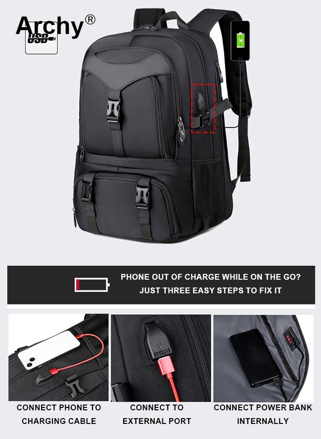 Archy Expandable Capacity Travel Backpack for Men and Women Laptop Interlayer Backpack Schoolbag with USB Port Large Capacity Men's Daypack Outdoor Climbing Rucksack Sports Camping Hiking Backpack - Image 5