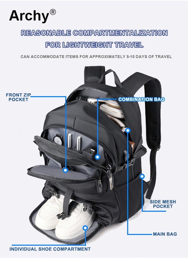Archy - Expandable Capacity Travel Backpack for Men and Women Laptop Interlayer Backpack Schoolbag with USB Port Large Capacity Men's Daypack Outdoor Climbing Rucksack Sports Camping Hiking Backpack - Image 1