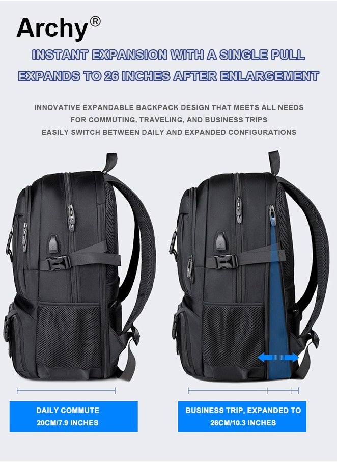 Archy - Expandable Capacity Travel Backpack for Men and Women Laptop Interlayer Backpack Schoolbag with USB Port Large Capacity Men's Daypack Outdoor Climbing Rucksack Sports Camping Hiking Backpack - Image 1