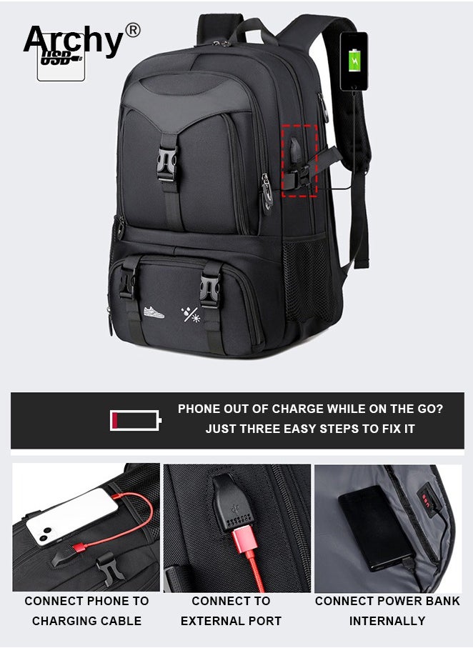 Archy - Expandable Capacity Travel Backpack for Men and Women Laptop Interlayer Backpack Schoolbag with USB Port Large Capacity Men's Daypack Outdoor Climbing Rucksack Sports Camping Hiking Backpack - Image 1