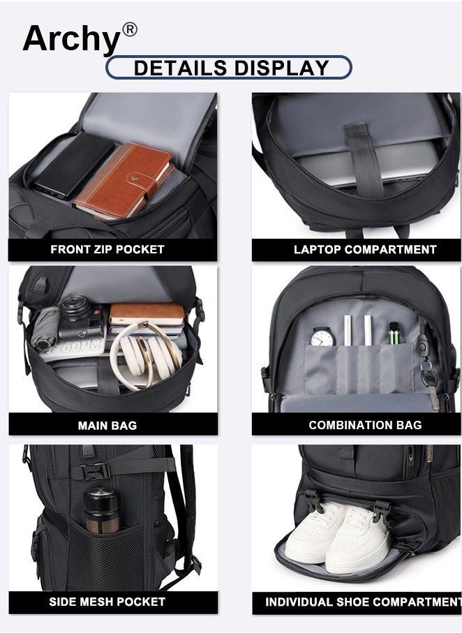 Archy - Expandable Capacity Travel Backpack for Men and Women Laptop Interlayer Backpack Schoolbag with USB Port Large Capacity Men's Daypack Outdoor Climbing Rucksack Sports Camping Hiking Backpack - Image 1