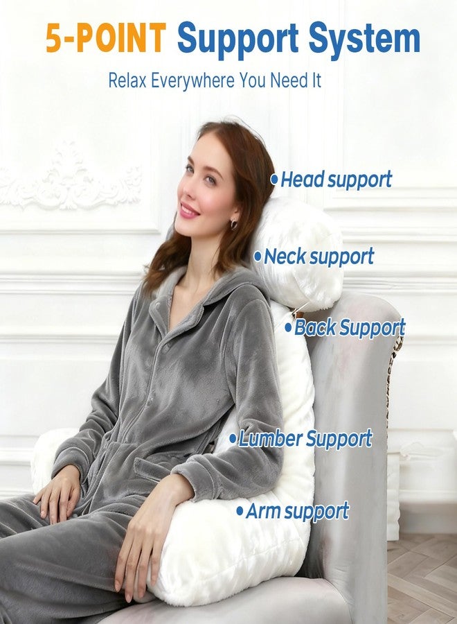 PZT Reading Pillow Plus, Crystal Velvet Back Pillow Bed Sitting Up for Adult & Children, Back Rest Pillow Support for Reading & Rest Bed, Add Height and Removable Pillows Design, Lvory - Image 3