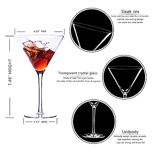 BACLIFE Handblown Crystal Martini Glasses Set of 4-9.5 oz Coupe Glass Set with Stem - Elegant Cocktail Glasses for Bar, Margarita, Cosmopolitan, Manhattan, Gimlet - Unique Gift for Mother’s Day - Image 3