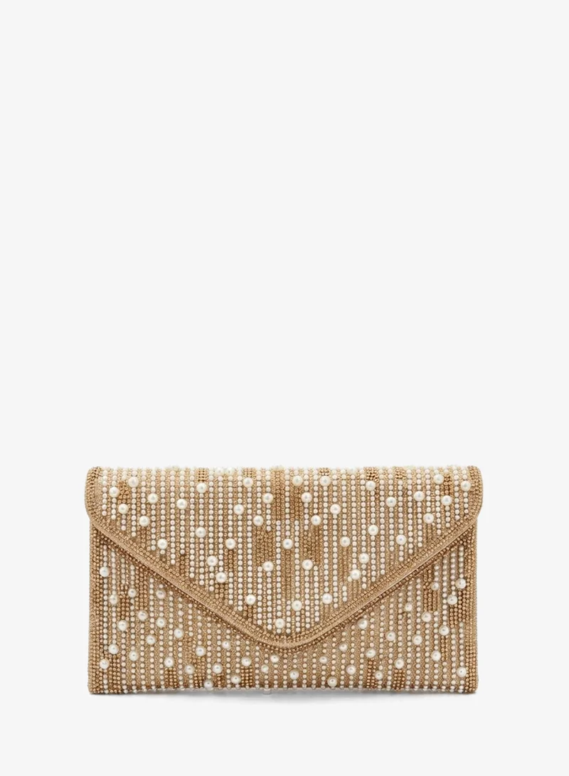 Viny Viny Women's Pearl & Crystal Stripe Envelope Clutch – Embellished Evening Bag for Parties, Weddings & Formal Occasions – Black, Champagne