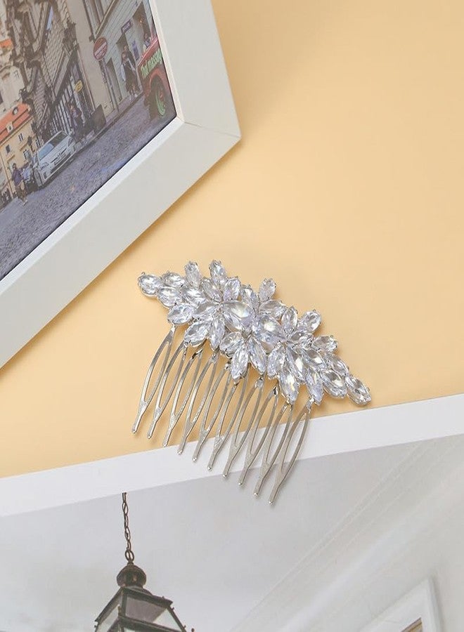 فويت مشط شعر فويت للعرائس، مشط شعر مرصع بالكريستال، إكسسوارات شعر فضية مرصعة بأحجار الراين، غطاء رأس لوصيفات العروس والعرائس (زهور كريستالية) - Image 3