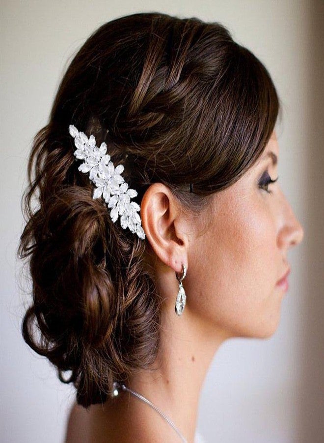 فويت مشط شعر فويت للعرائس، مشط شعر مرصع بالكريستال، إكسسوارات شعر فضية مرصعة بأحجار الراين، غطاء رأس لوصيفات العروس والعرائس (زهور كريستالية) - Image 5