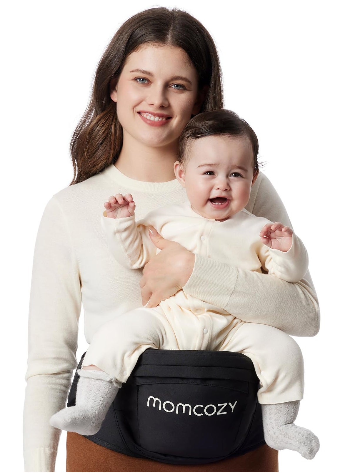 Momcozy Hip Seat Baby Carrier - Adjustable Waistband with Original 3D Belly Protector, Ergonomic Carrier with Various Pockets for Newborns & Toddlers up to 45lbs 