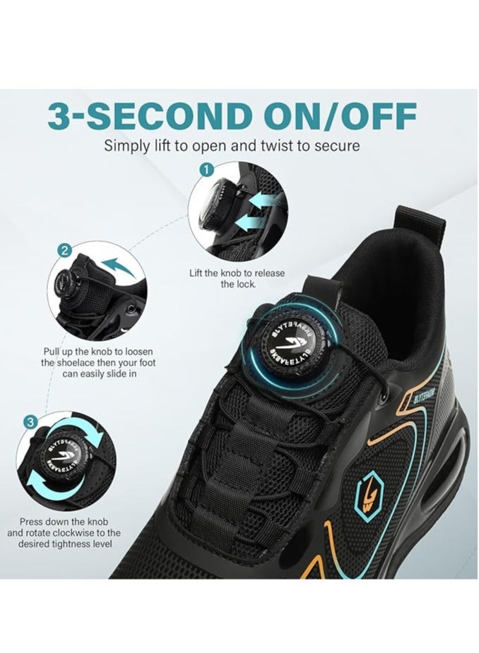 general Men's Solid Color Steel Toe Puncture Proof Safety Shoes With Rotating Buckle Comfy Non Slip Durable EVA Sole Industrial Constructional Footwear Waterproof - Image 3