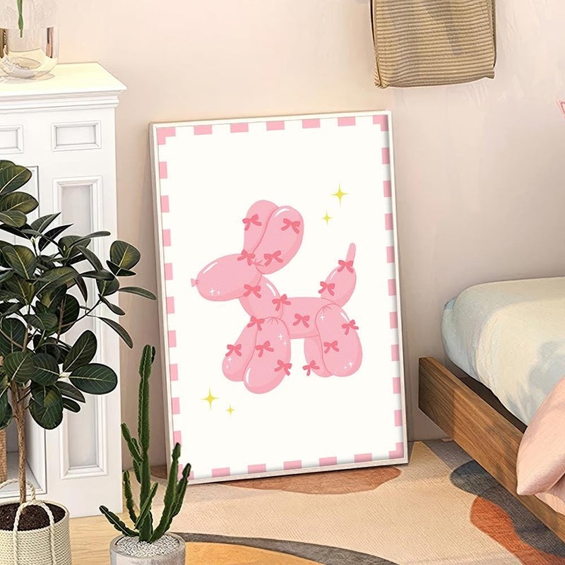 TNESSENTIAL Pink Bow Balloon Dog Art Canvas Poster, Trendy Wall Art, Apartment Aesthetic Decor, Retro Home Decor, Printed Gift - Image 1