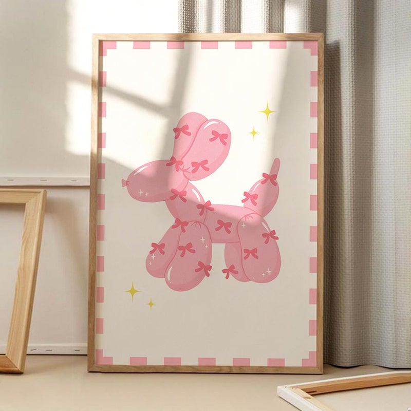 TNESSENTIAL Pink Bow Balloon Dog Art Canvas Poster, Trendy Wall Art, Apartment Aesthetic Decor, Retro Home Decor, Printed Gift - Image 3
