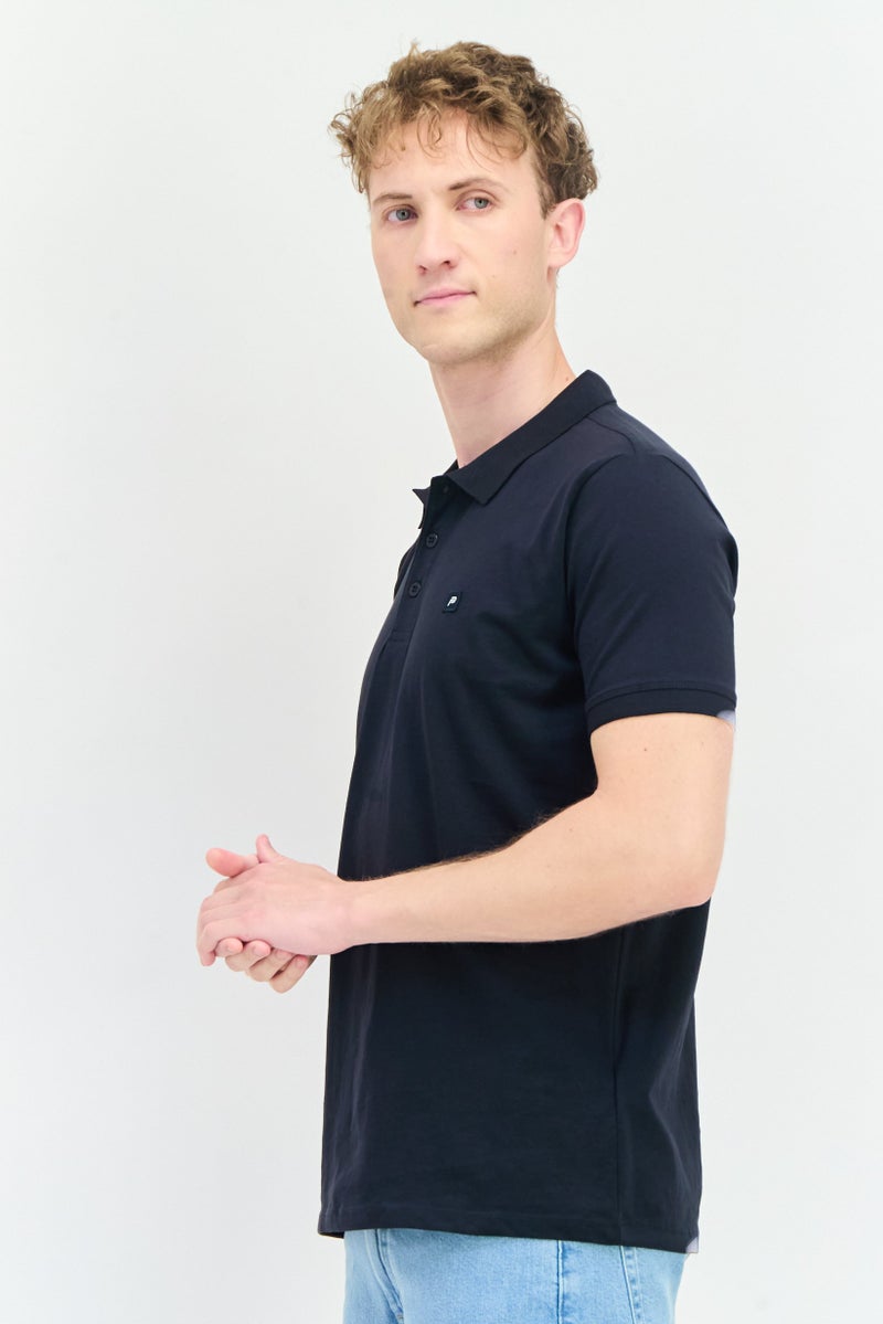 833 POLICE Men Regular Fit Brand Logo Short Sleeve Polo Shirt, Dark Navy - Image 3