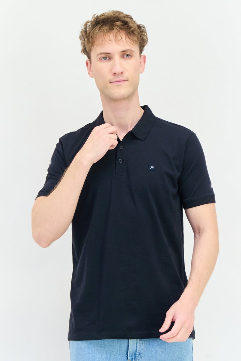 833 POLICE Men Regular Fit Brand Logo Short Sleeve Polo Shirt, Dark Navy - Image 1