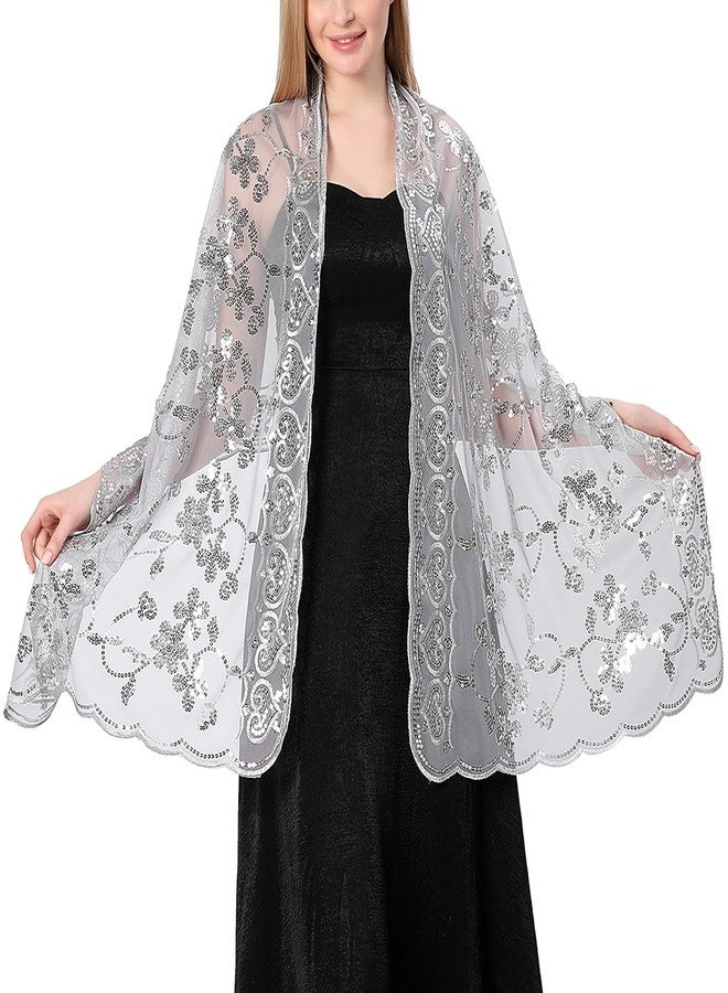 Ladiery Sequin Floral Shawls and Wraps for Evening Dresses,Women sparkly Sheer Mesh Wedding Shawls for Evening Party - Image 2