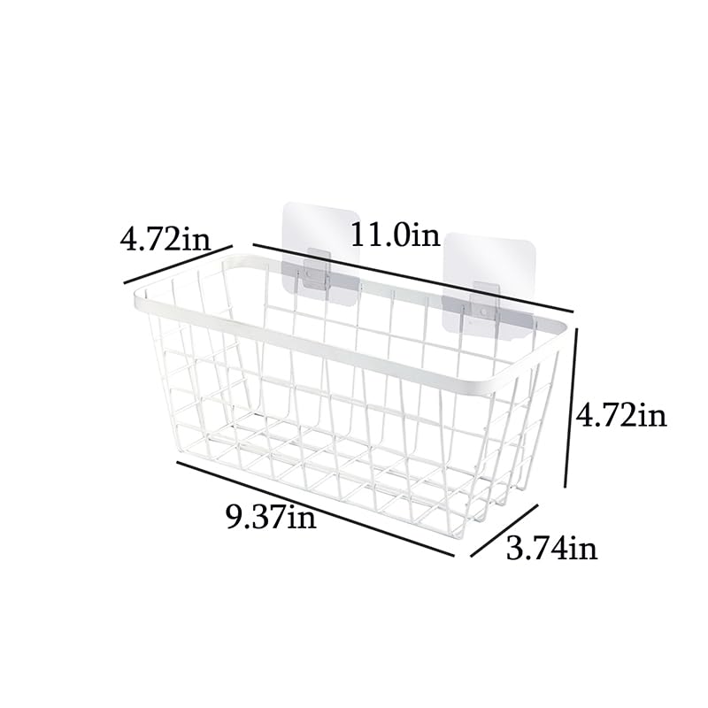 LeleCAT White Hanging Kitchen Baskets For Storage Adhesive Sturdy Small Wire Storage Baskets with Kitchen Food Pantry Bathroom Shelf Storage No Drilling Wall Mounted 2 PACK White - Image 3