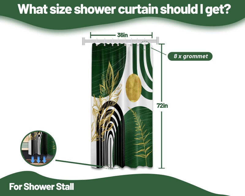 QGHOT Olive Green and Gold Shower Curtain Modern  Boho Mid Century Shower Curtains for Bathroom Decor MCM Minimalist Leaf Simple Bath Curtain Set  Waterproof Fabric  36"" W x 72"" L - Image 4