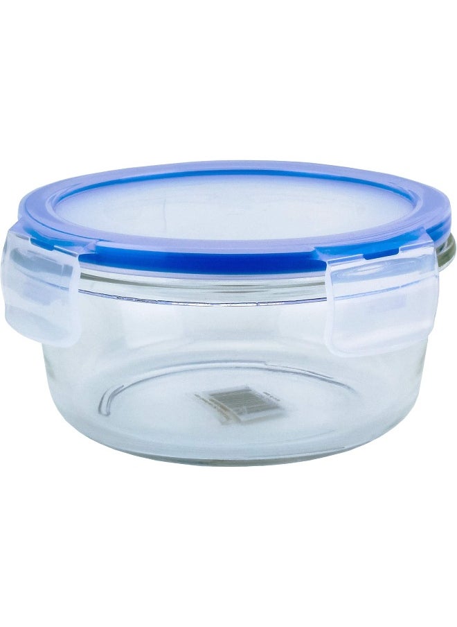 Mondex 450Ml Round Glass Food Storage Container With Blue Lid