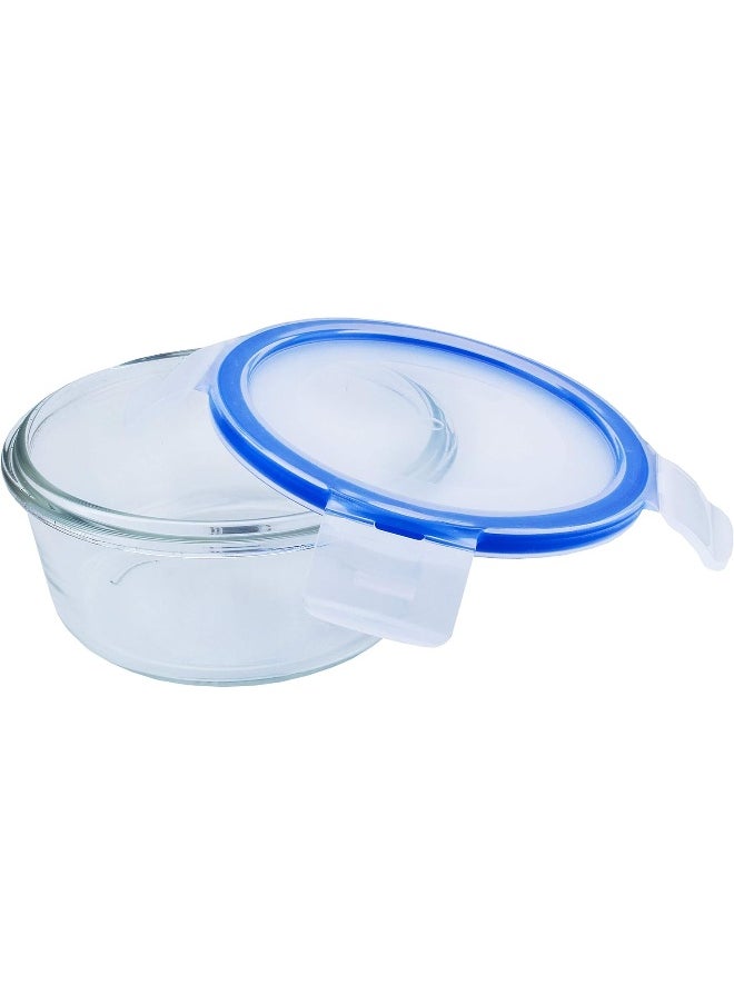 Mondex 450Ml Round Glass Food Storage Container With Blue Lid