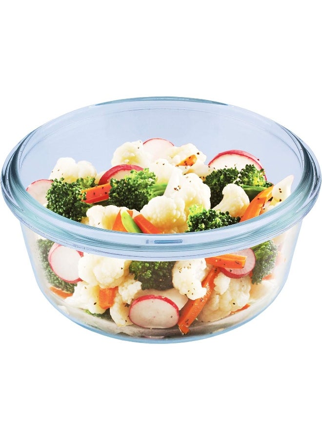 Mondex 450Ml Round Glass Food Storage Container With Blue Lid
