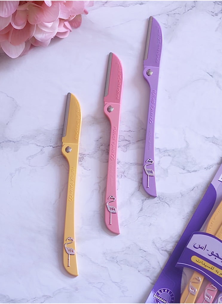 Feather Flamingo blades for women for removing facial and body hair consisting of 3 blades yellow/pink/purple  - Image 2