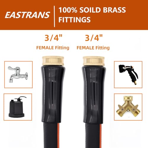 EASTRANS Female to Female Garden Hose 5 ft x 58 Heavy Duty Short Water Hose with 34 Solid Brass Connector Flexible Lightweight Black Orange - Image 3