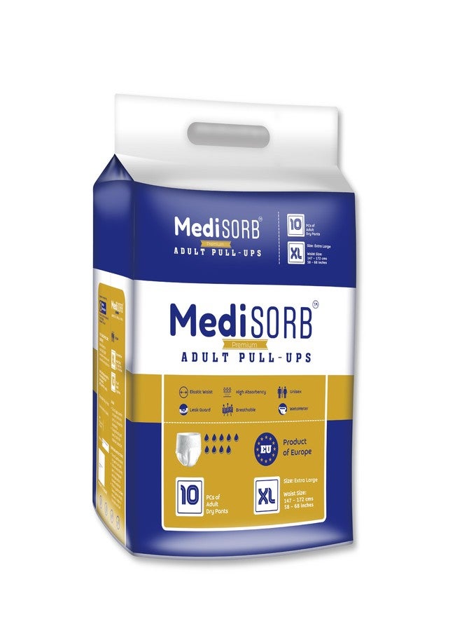 MediSORB Adult Diaper Pants | ExtraLarge (XL) |Waist 147-172 cm (58-68 inches) |High Absorbency 15 Hrs |Rash-Free |Leakproof |Breathable |Odourless |Elastic Waist |Men & Women | 10 Units, Pack of 1 - Image 1